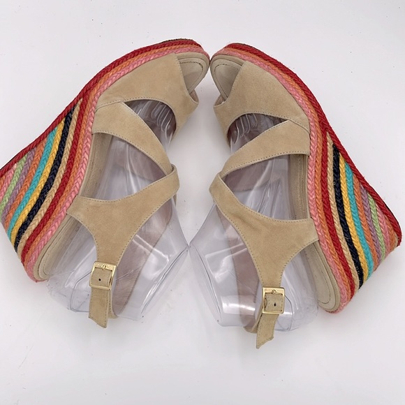 PALOMITAS by‎ paloma women’s Rainbow stripes wedge suede leather sandals size 10 - Picture 6 of 10